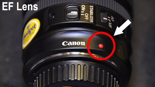 Canon EF series lenses have a red dot