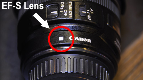 Canon EF-S series lenses have a white square