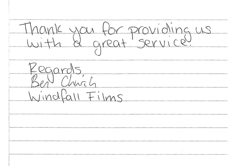 Windfall Films Thank You Note